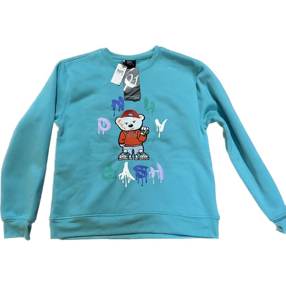 Men's Bleecker & Mercer Only Cash Baller Teddy Bear Teal Sweater Size LG NWT!